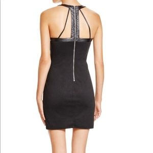 Aqua Black Faux Leather-trimmed Body-con Dress